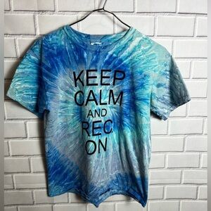 COLORTONE Blue Tie-Dye Keep Calm and Rec On girls T-Shirt/size L